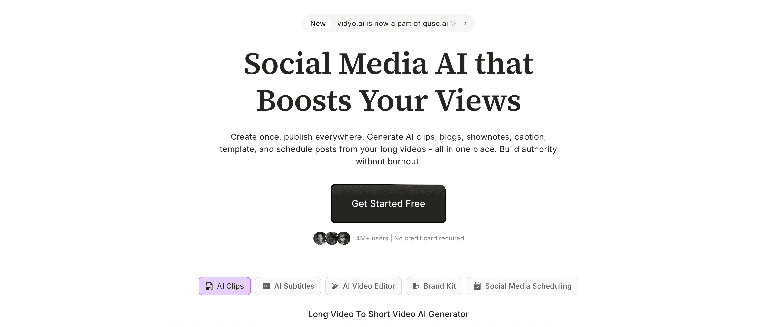 Screenshot of Quso.ai dashboard showing all-in-one AI content suite interface