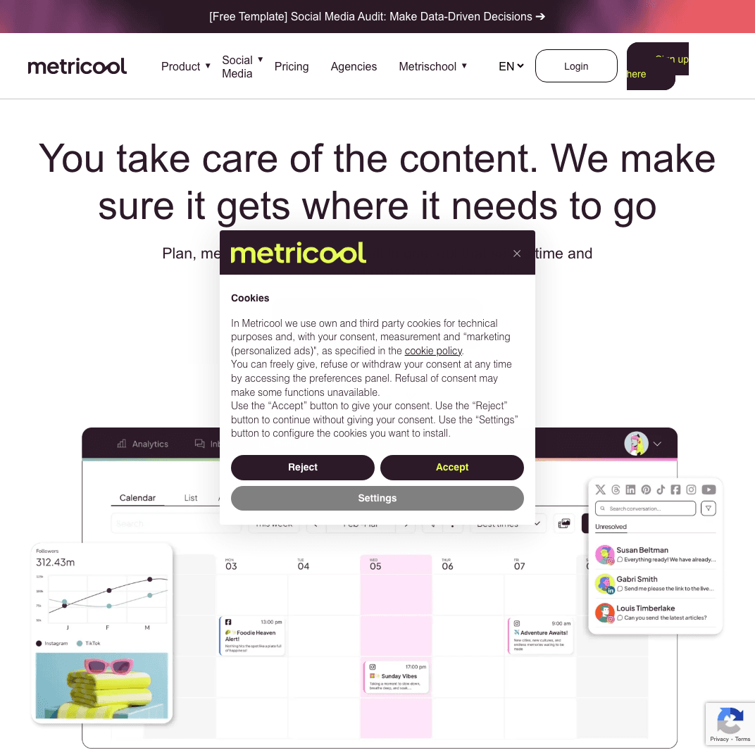 Metricool analytics dashboard