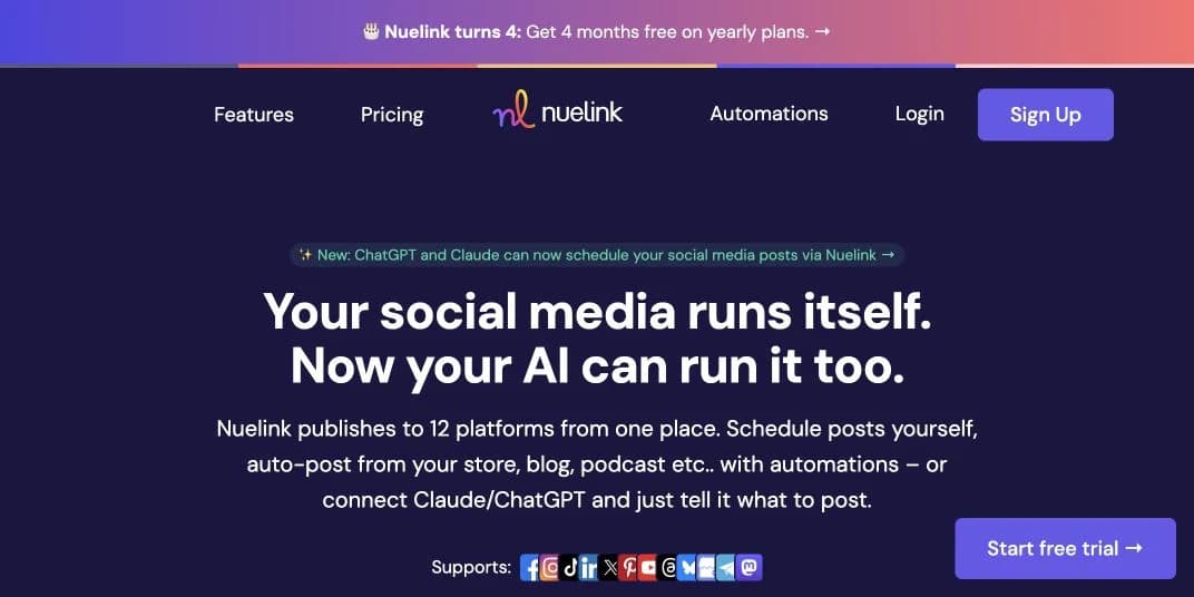 Nuelink automation and social scheduling dashboard