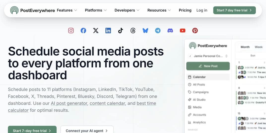 PostEverywhere dashboard for multi-platform scheduling