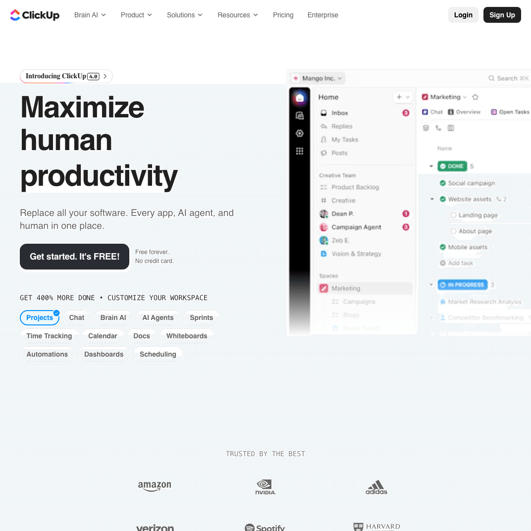 ClickUp dashboard screenshot