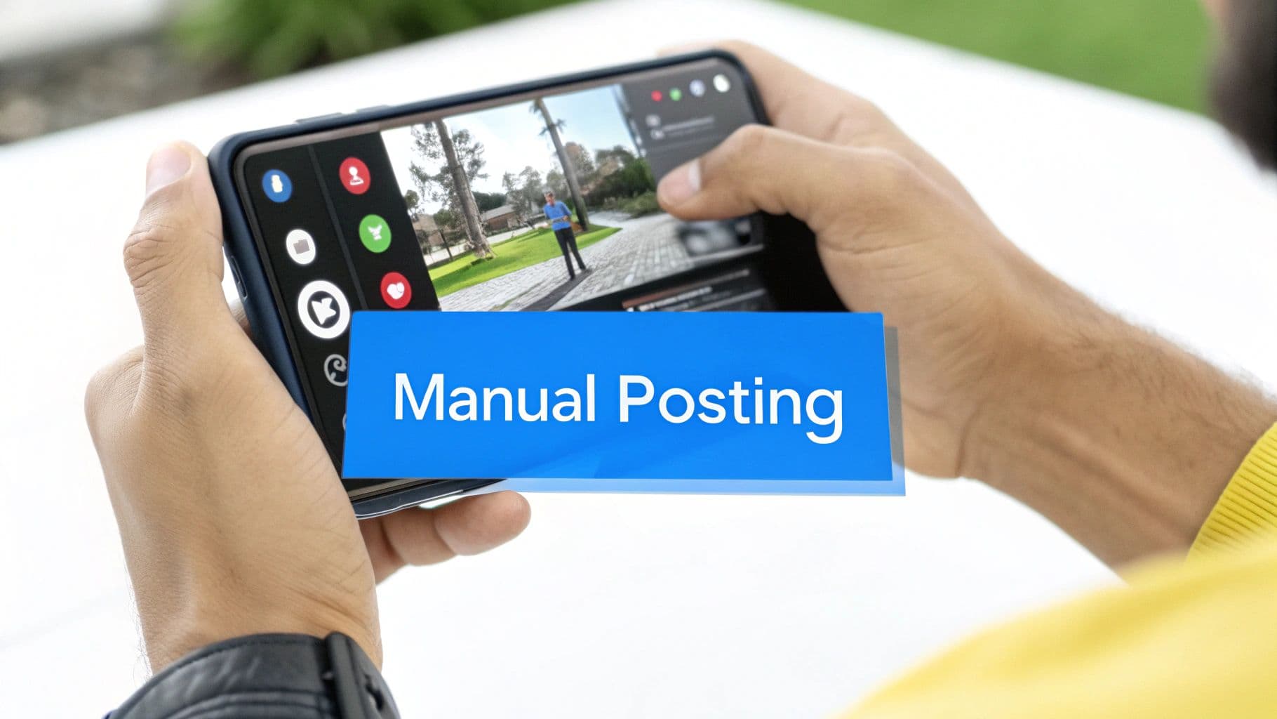 A smartphone screen showing the process of downloading a video, symbolizing the manual method of transferring content.