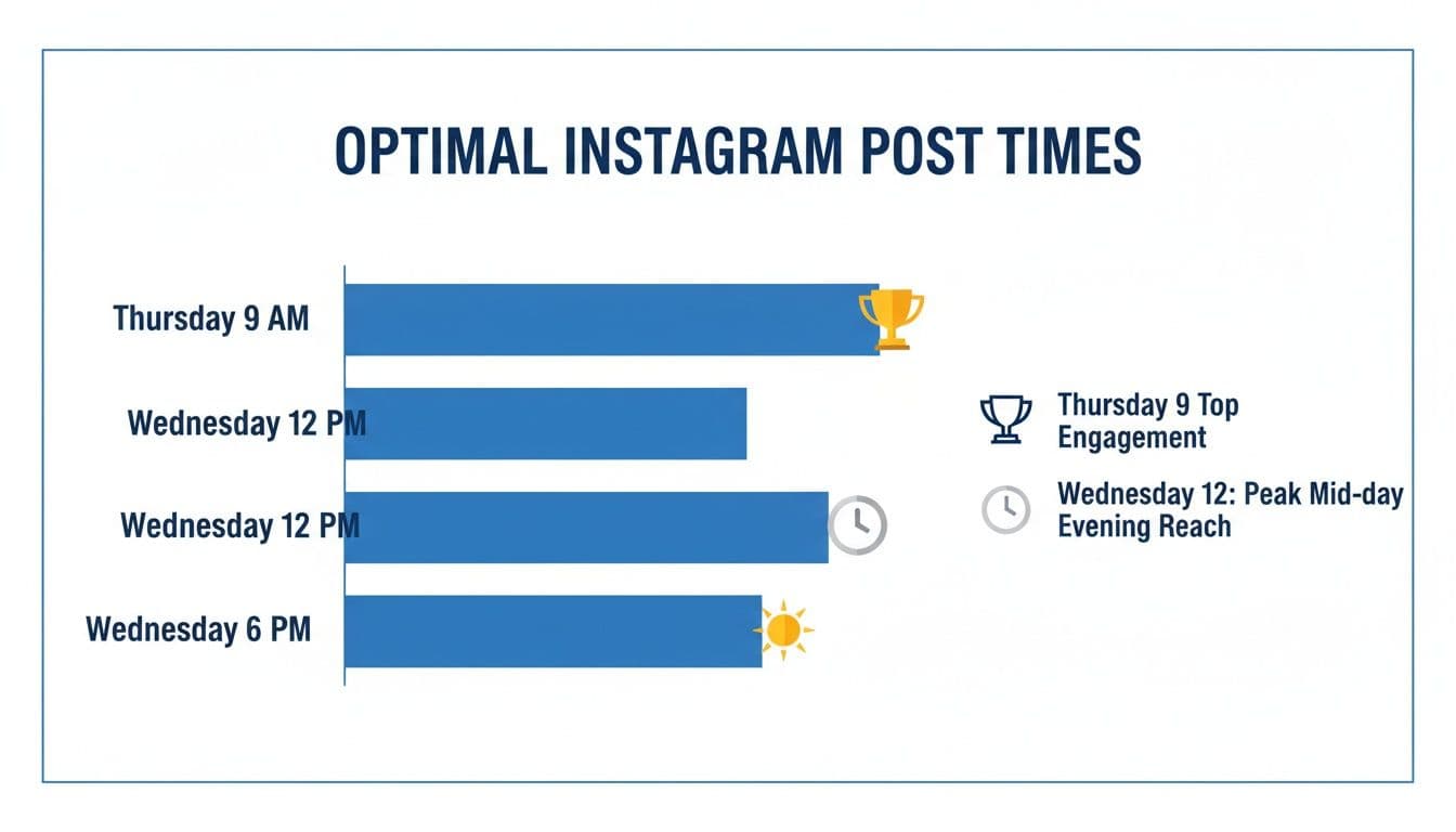 Bar chart illustrating optimal Instagram post times, highlighting Thursday 9 AM for top engagement.