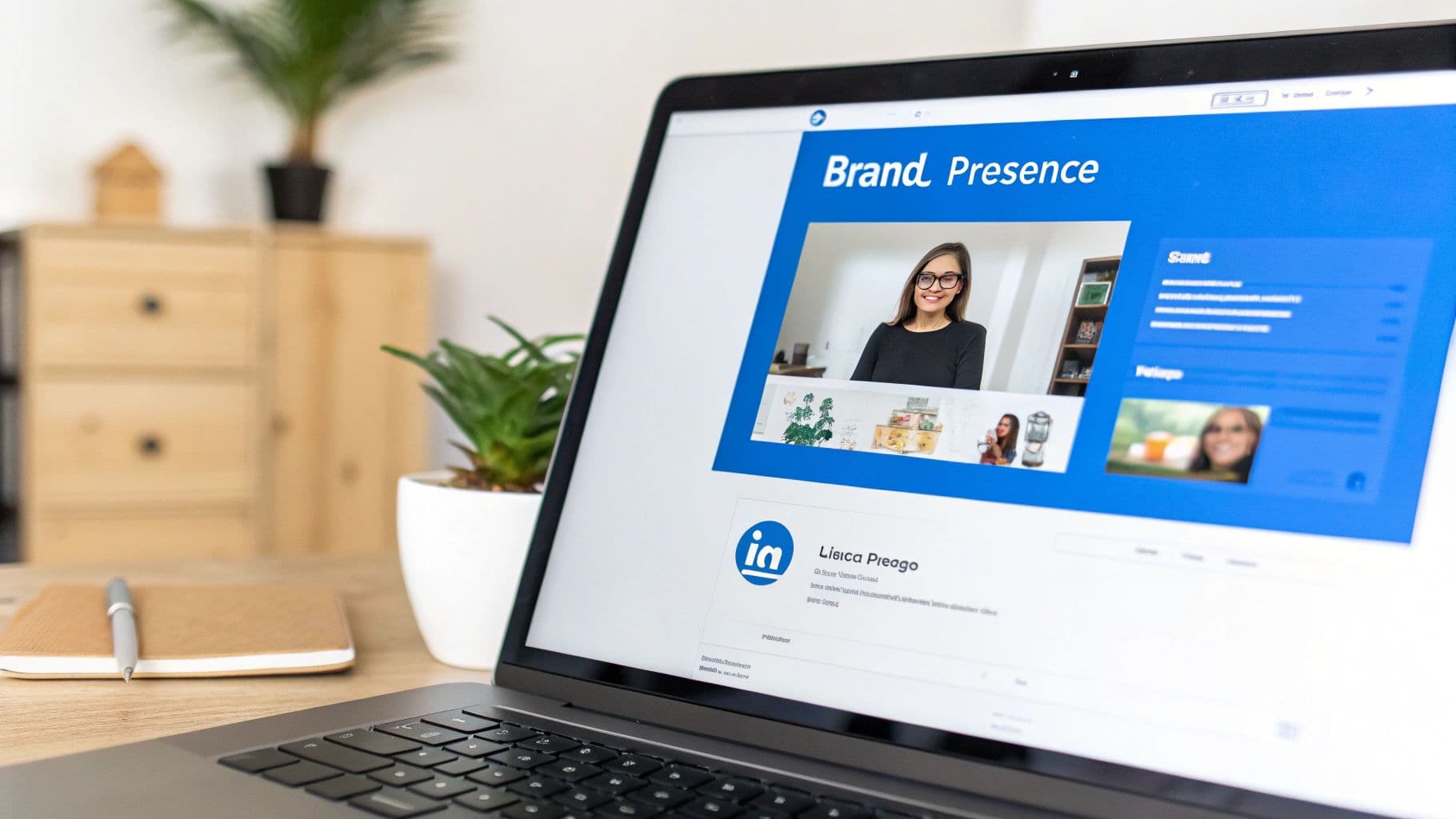 A person's professional LinkedIn profile on a laptop screen