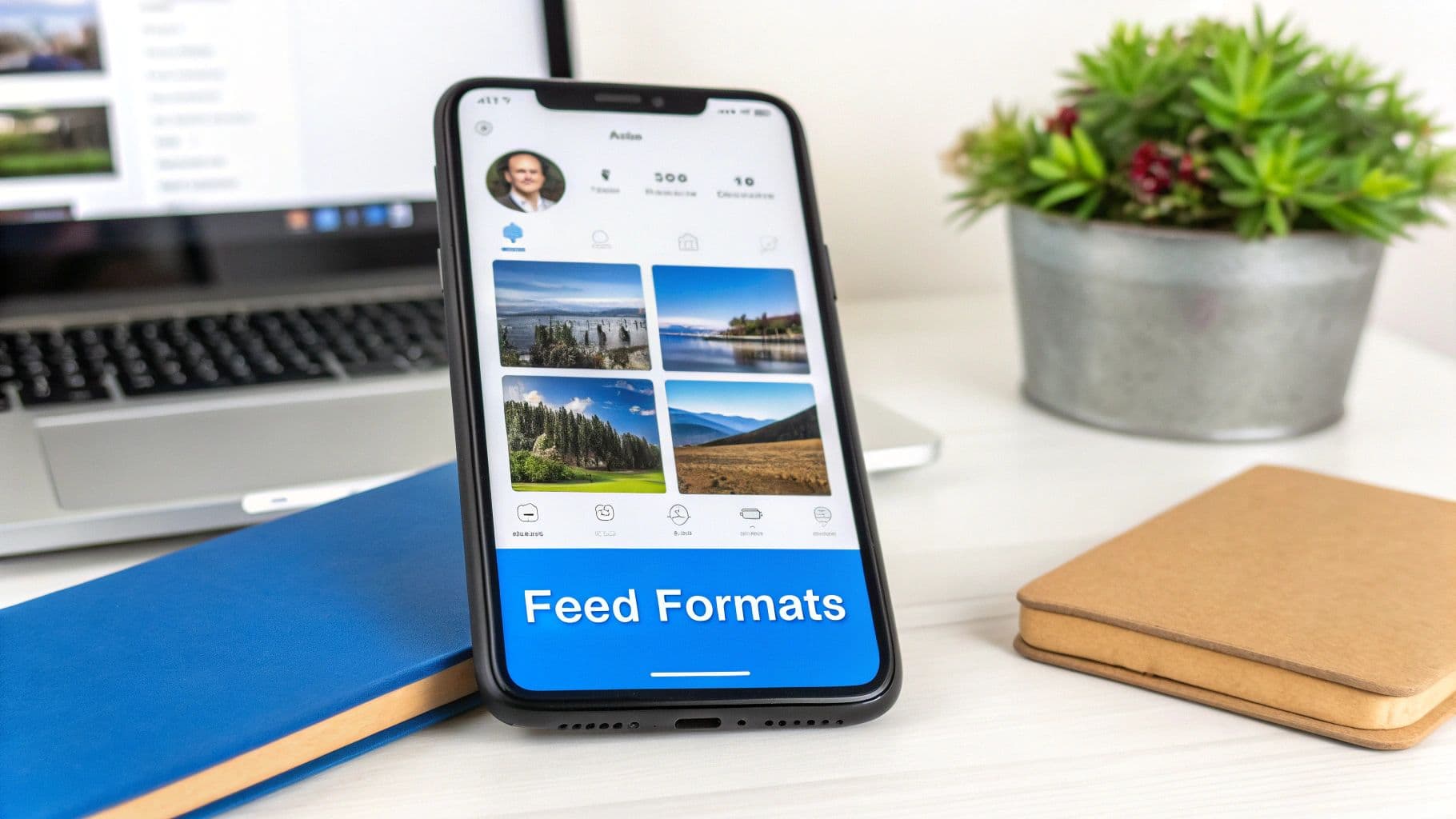 A professional-looking LinkedIn feed with various post formats on a tablet screen