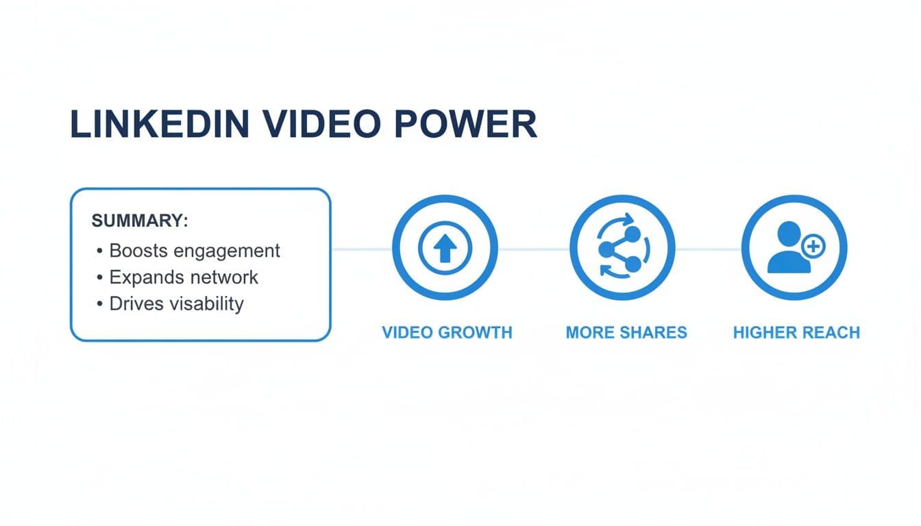 LinkedIn video power infographic highlighting how it boosts engagement, expands network, and drives visibility for higher reach.