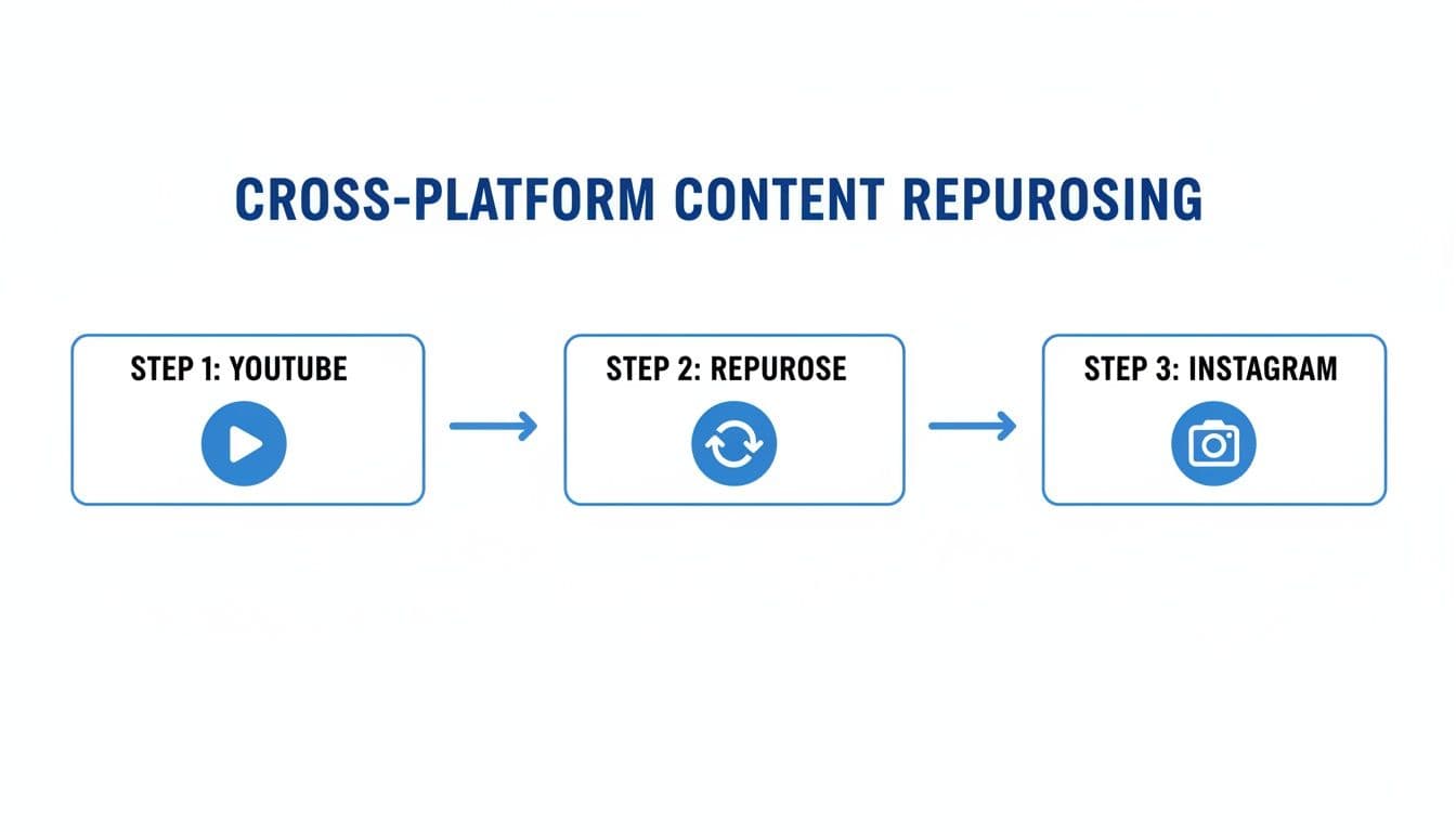 Diagram illustrating how to repurpose YouTube video content for Instagram across platforms.