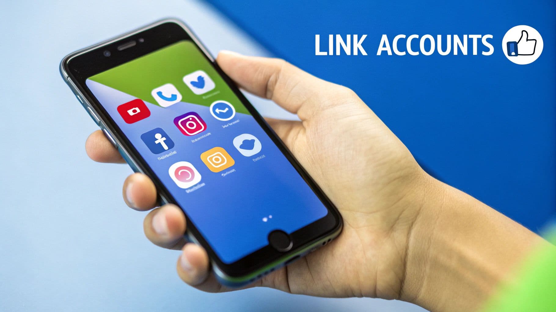 A person managing multiple social media accounts on different devices, illustrating the concept of cross-posting.