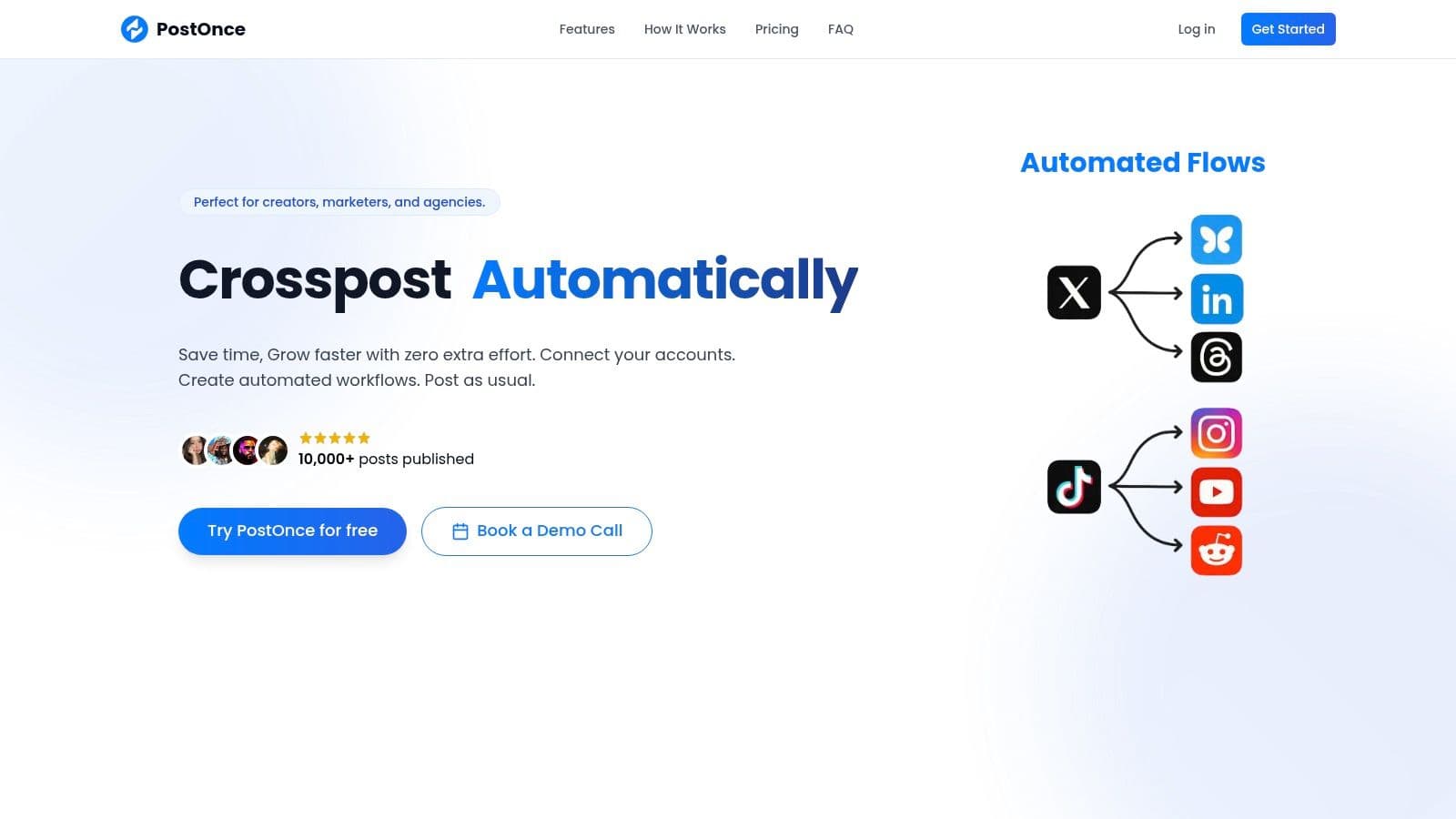PostOnce user interface showing a simple workflow setup for cross-platform posting.
