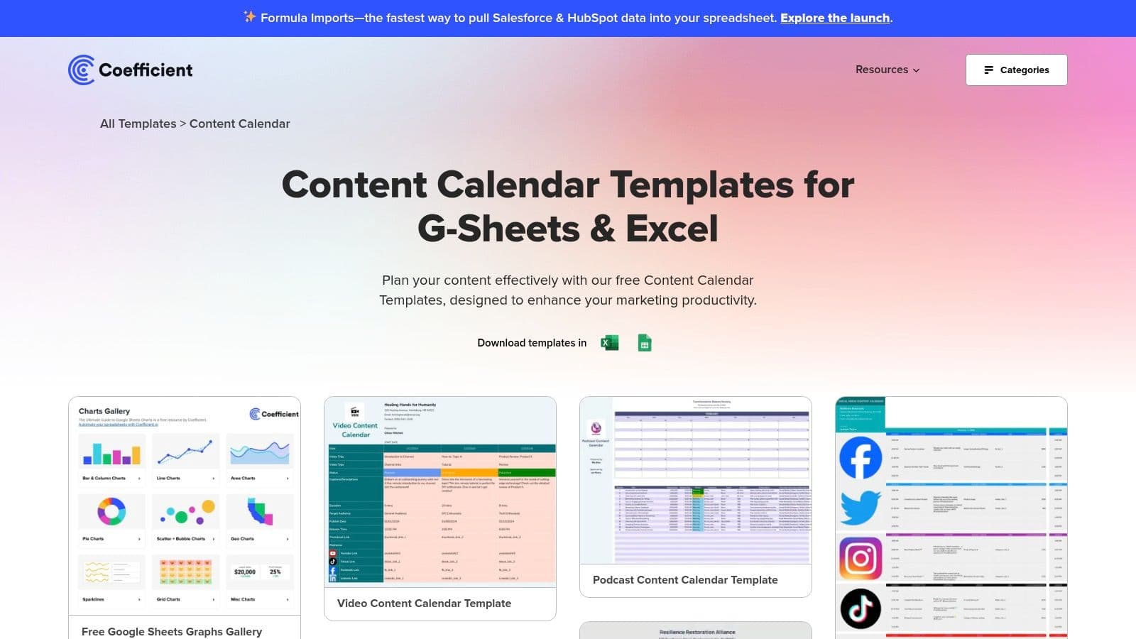 Coefficient content calendar template