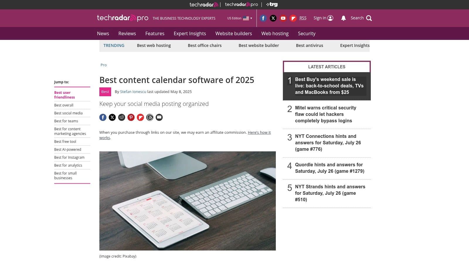 TechRadar content calendar software guide