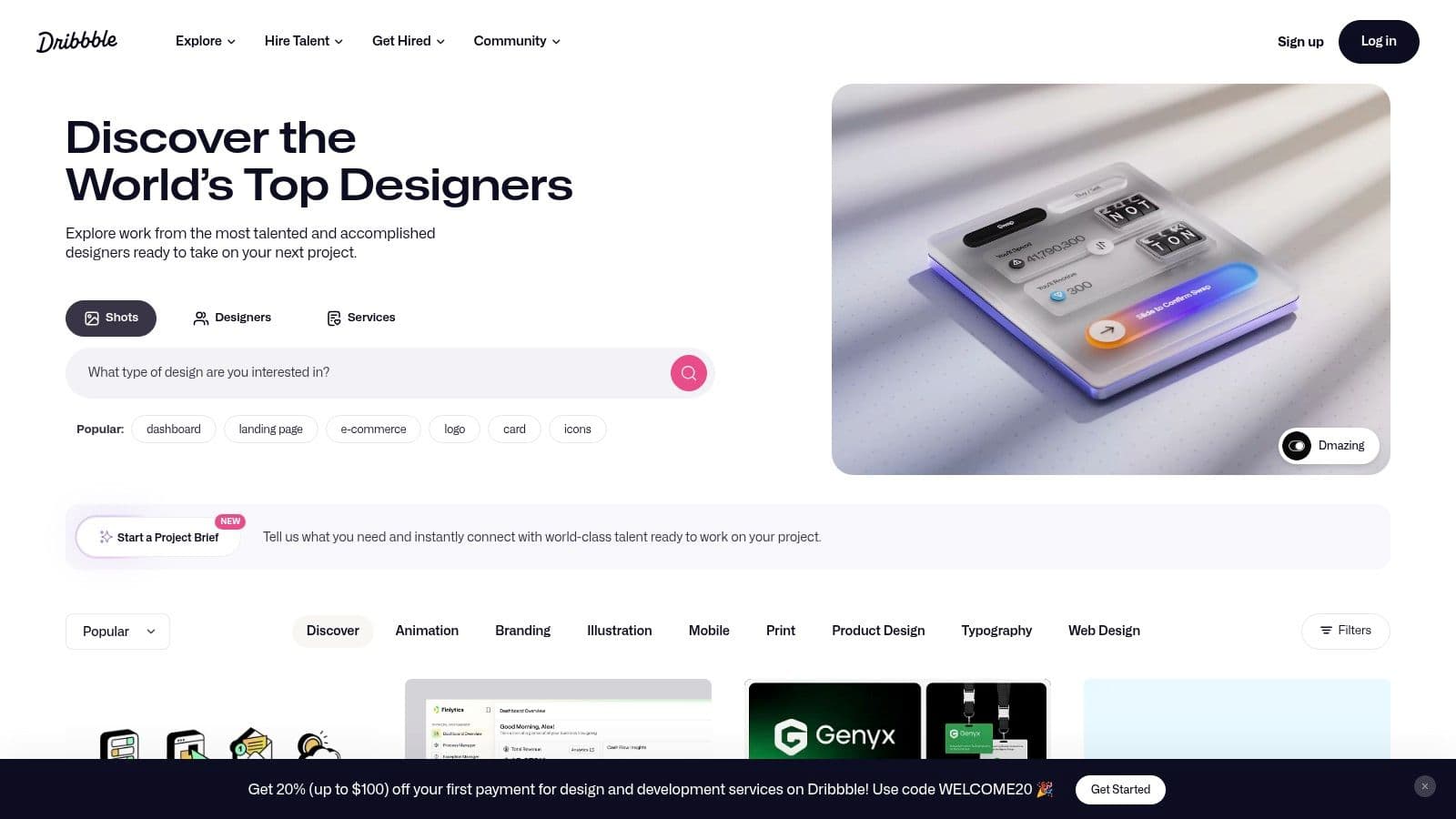 Designers sharing UI designs on Dribbble