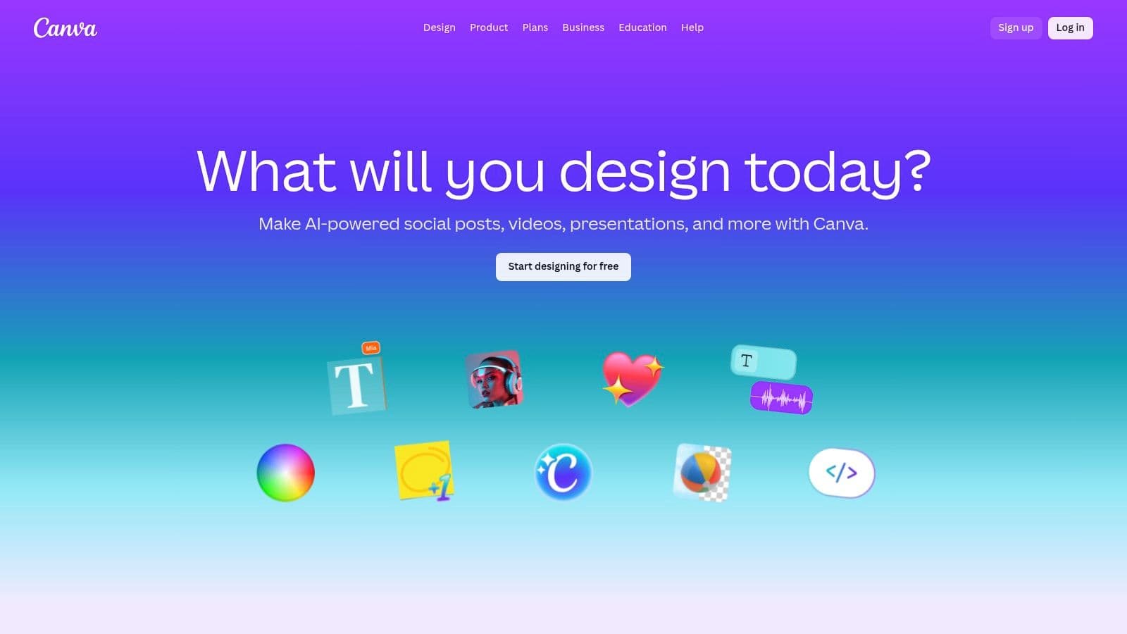 Canva homepage showing a colorful design interface with various templates and design elements.