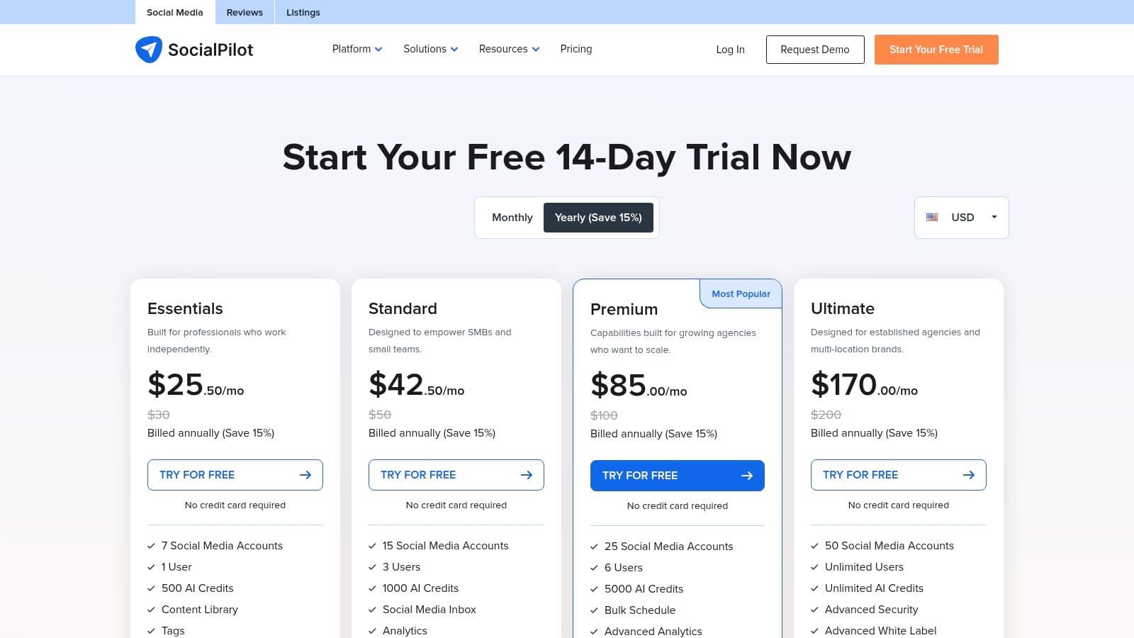 SocialPilot's pricing plans