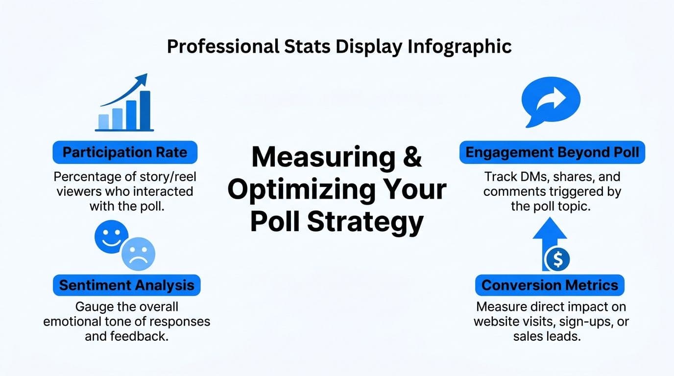 An infographic titled Measuring and Optimizing Your Poll Strategy, displaying four key metrics for tracking social media polls.