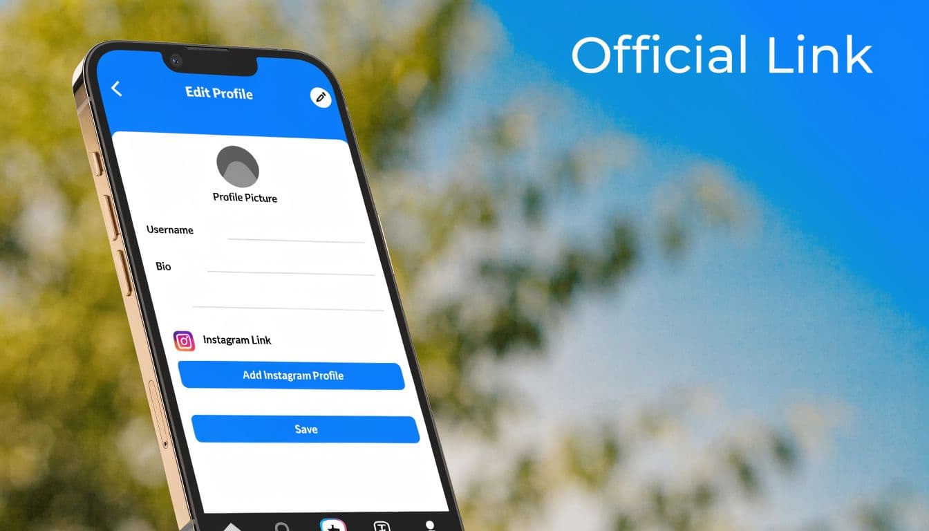 A smartphone screen showing an edit profile page with an option to link an Instagram account.