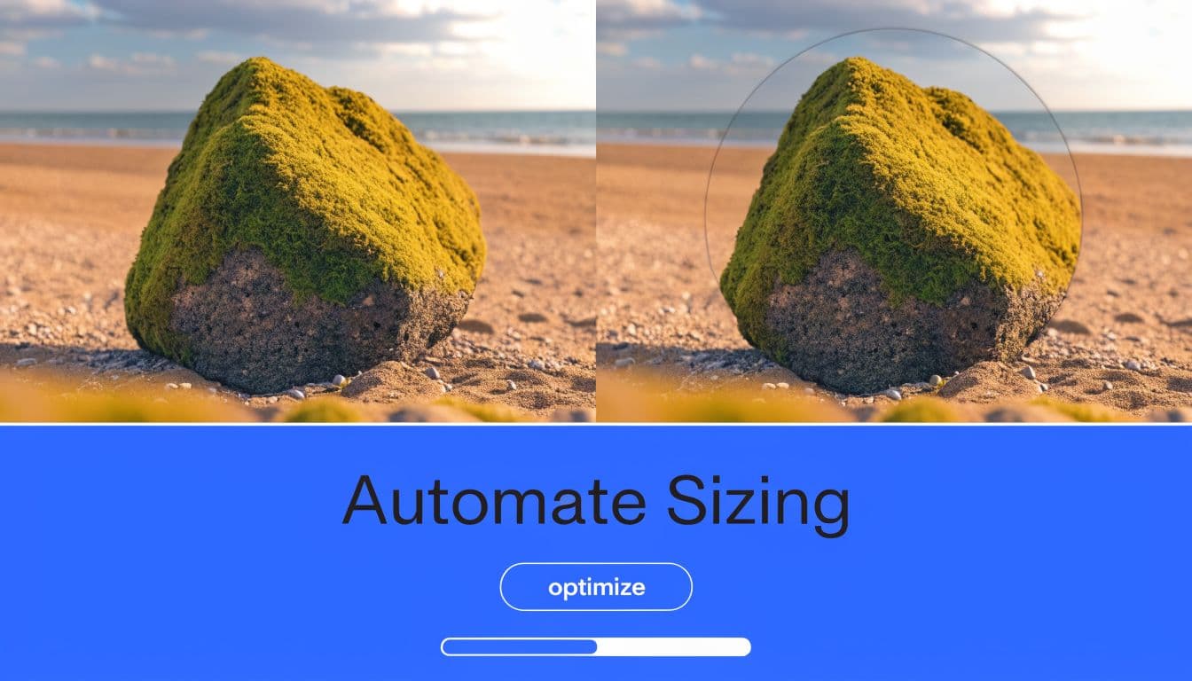 A split image showing a mossy rock before and after applying an automated image sizing tool.