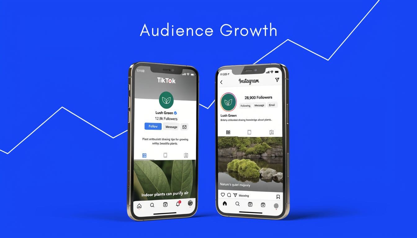Two smartphones side by side showing social media profiles for Lush Green on TikTok and Instagram platforms.