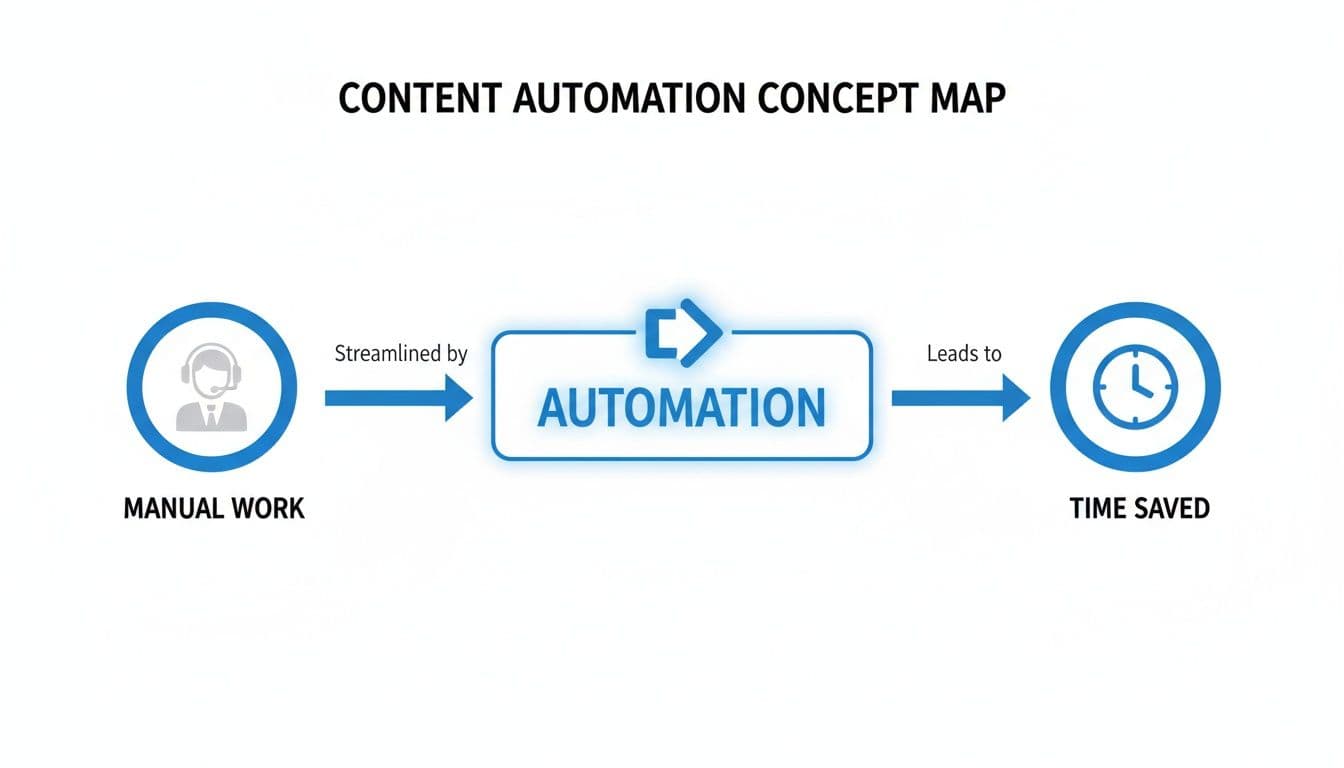 Concept map illustrating how manual work is streamlined by automation, leading to time saved.