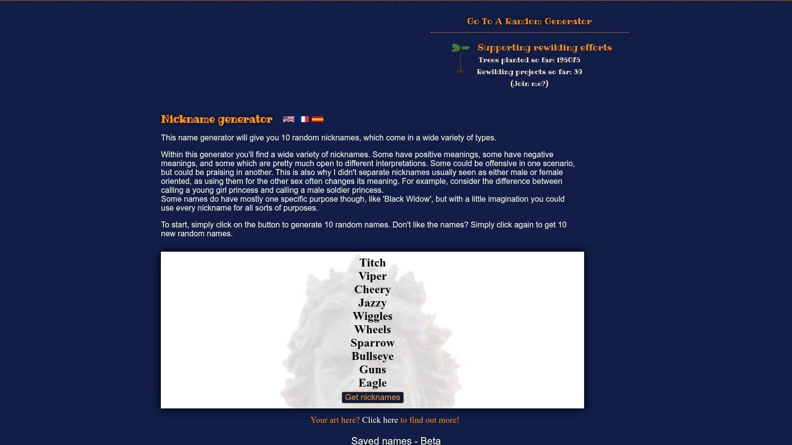 FantasyNameGenerators.com – Nickname Generator