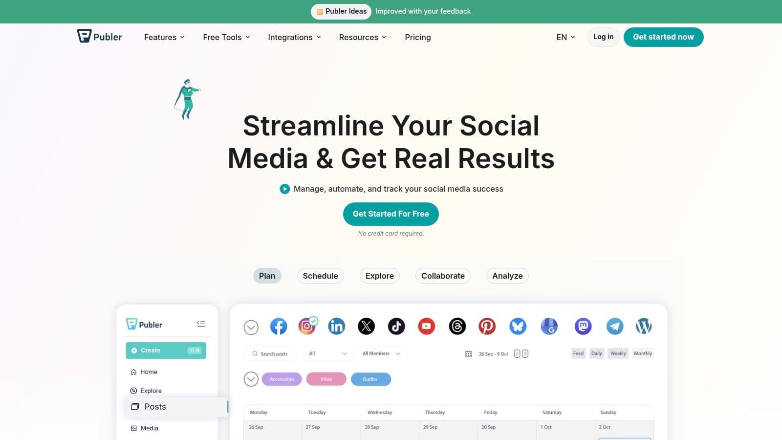 Publer dashboard showing content scheduling options